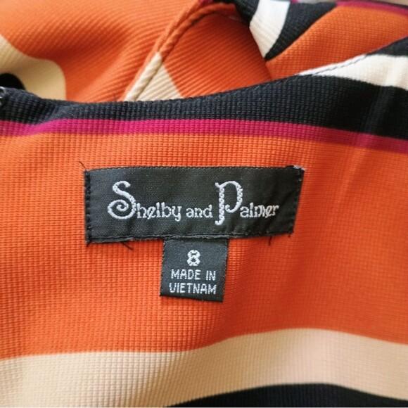 Shelby And Palmer Striped Multicolor Belted Dress Size 8 - Picture 3 of 4